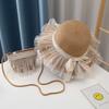 Sombrero protector solar para niños, sombrilla de verano para niñas, sombrero de paja, bolso, traje para niñas, sombrero de playa de princesa con encaje estilo occidental para niñas.