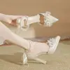 Sandálias Vazadas de Salto Grosso Estilo Francês YA-56 para Mulheres, Novos Sapatos Pequenos para Banquete e Madrinhas, Sapatos Individuais de Tamanho Grande com Ajuste Largo