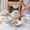 Estilo minimalista, conjunto de cerâmica para casa com relevo, tigelas, pratos, tigelas de sopa, conjunto de louças de cerâmica, tigelas, hashis, tigelas de arroz e combinação de pratos
