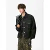 Chaqueta de mezclilla original estilo americano con costuras de contraste en solapa para hombre, chaqueta corta de trabajo de alta costura de otoño, top casual versátil de moda