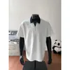 Camisa Polo de Patchwork Estilo Old Money Hombro Recto Manga Corta para Hombre, Camiseta de Cuello Campana de Gama Alta Fresca y Elegante, Retro Americano de Peso Pesado Manga Media