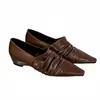 Aumentó 5 cm en la temporada del primer encuentro~ Zapatos de vestir de punta baja estilo europeo y americano para mujer, textura arrugada, slip-on para el trabajo de mujer