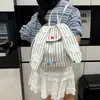 Mochila Linda de Conejo para Niñas, Estudiantes de Secundaria y Preparatoria, Mochila Rayada Ligera Versátil Bidimensional Venta al por Mayor Transfronteriza