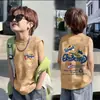 Camiseta Regata de Algodão Puro da Moda Estilo Americano para Meninos e Meninas, Camiseta de Verão com Estampa de Desenho Animado Streetwear Gola Redonda para Crianças Mais Velhas