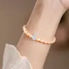 "Conejito Lindo" Pulsera de Perlas Naturales de Color Claro con Pequeño Conejito de Nácar Blanco, Plata que No se Desvanece, Dulce y Suave para Niñas
