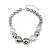 Collar de Perlas Exagerado Europeo y Americano de Tamaño Grande con Bolas Apiladas de Doble Capa para Mujer 2025 Cadena para Clavícula de Gama Alta Nueva