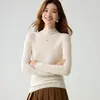 Suéter Feminino 2025 Novo, Slim Fit, Lã Pura, Gola Meia-Alta, Valoriza o Corpo e Fino, Camada Interna Outono/Inverno, Tricô Base, Gola Redonda