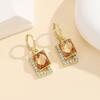 Fivela de orelha de cristal marrom Maillard Diamond, estilo feminino, leve, luxo, brincos de orelha de alta qualidade, brincos quadrados da moda
