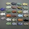 Colar DIY com pingente de peixe em jade ágata olho de tigre e lápis-lazúli natural, chaveiro e acessórios de joalheria no atacado.