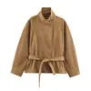 Casaco Trench Cropped Elegante de Temperamento Moda Cruzada Europeia e Americana Roupas Femininas Outono Gravata