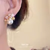 Pendientes de Plata Recubiertos de Oro Real de 18K con Aguja de Plata, Circonita y Perla, Pendientes de Lujo Ligero de Gama Alta, Pendientes de Estilo Retro Francés para Mujer