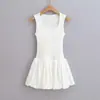 Falda corta abullonada con forma de capullo de flor de cintura alta hecha en casa Verano Nuevo Tejido de punto elástico con costuras de tirantes Vestido sin mangas Vestido