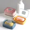 Jabonera linda de dibujos animados con tapa, jabonera de alta estética, portátil para el baño y dormitorio de estudiantes, jabonera para uso doméstico