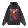 Casacos de outono e inverno, marca de moda de rua, estampa de anime, moletom desgastado, oversized, folgado, ombro caído, unissex, estilo bidimensional