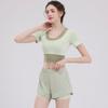 Traje Deportivo de Fitness para Mujer en Verano con Almohadilla en el Pecho, Top de Manga Corta de Secado Rápido, Cuerda para Saltar, Ropa Popular para Correr, Pilates, Yoga