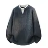 2026 Nuevo Jersey de Punto Cruzado Otoño/Invierno para Hombre Cuello Redondo Falso Dos Piezas Moda Talla Grande Casual Camisa Base