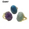 Anillo Unisex Wt-R604 Forma de Huevo de Ganso Textura de Gema Lapislázuli Amatista Chapado en Oro de 18 Quilates para Hombres y Mujeres
