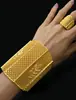 Apertura Conjunto de Anillos de Pulsera de Cobre Dubai Hueco Tallado Chapado en Oro Joyería Novia Shale Joyería de Oro Venta Directa de Fábrica