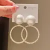 Aretes de Perla Incrustados con Diamantes~Estilo Lujo Ligero Aretes de Círculo de Perla Imitación y Diamante con Aguja de Plata, Aretes de Moda y Sencillos de Alta Gama para Viajes Diarios para Mujeres