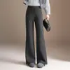 Calça feminina de yoga simples e estilosa de perna larga, novo modelo outono e inverno 2026, cintura alta, modelagem que afina, perna reta, com caimento fluido, calça casual versátil