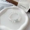 Pulseira de Círculo Único de Contas Redondas de Cristal Branco Natural 12mm com Pulseira de Conta Única de Água-marinha Joias Femininas Frescas e Fashion