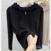 Sudadera con capucha para mujer de talla grande con diseño de color liso, patrón único de espina de pez, efecto adelgazante, adecuada como prenda exterior, cárdigan con cremallera