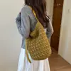 Bolsa de Gran Capacidad para Mujer 2026 Nuevo Verano Playa Tejida Vacaciones Bolso de Hombro Bolso Cruzado Tipo Cubo Bolso de Paja