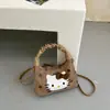 Bolsa de mão com design fofo de gato e bolinhas, bolsa de ombro plissada vintage de nicho com alça de bolinho, bolsa de ombro de alta aparência para meninas