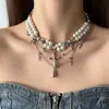 Colar de Pérolas com Duas Camadas Estilo Gótico Acessórios Femininos Colar Gargantilha Design de Nicho Corrente para Clavícula de Alta Qualidade
