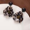 Aretes Retro Exagerados con Estampado de Leopardo y Flor Grande, Aretes Nicho de Lujo Ligero de Alta Gama, Aretes con Pin de Plata 925, Accesorios para Mujer