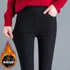 Outono e Inverno Roupa Externa Preta plus size Cintura Alta Calça Legging Justa Calças Femininas Calças de Sarja Calça Lápis Engrossada Calça Lápis forrada com fleece