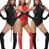 Luo Yifei brilhante sexy justo espelhado PVC peça única couro PU couro patente zíper calça macacão couro brilhante + cinto