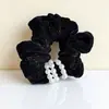 Elástico de Veludo Elegante Estilo Francês com Toque Sofisticado, Prendedor de Cabelo de Pérola, Acessório de Cabelo Vintage
