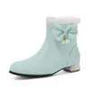 Botas de Cuero Casuales para Mujer Cremallera Lateral Botas de Moda Dulce Lazo Botines de Princesa Tacón Medio Zapatos de Mujer Botas para Niños