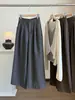 Elegante traje gris con pantalones de pierna ancha para mujer, nuevo estilo de otoño, de cintura alta, holgados, de corte recto, con caída, pantalones casuales de pierna curva para figuras petite