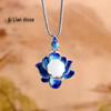 Ailian disse personagem prata S925 joias de prata estilo étnico feminino epóxi azul queimado pingente de lótus jade Hetian