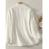 Camisa vintage de ramio para mujer, camisa de lino estilo Zen de otoño, nuevo estilo chino con cuello alto, tapeta diagonal con cierre de botón, top de color liso para atuendo de té