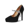 Zapatos de Salón de Tacón Ultra Alto Estilo Nuevo para Mujer, Boca Baja, Plataforma Impermeable de Gamuza, Tacón Fino, Vestido de Banquete, Tacones de Cielo 12cm