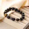 Pulsera de cuentas de cristal de ágata negra estilo ins europeo y americano, pulsera tejida a mano con piedra de ojo de tigre, joyería de mano todo en uno para mujer, venta al por mayor