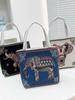 Bolsa de Mão Transfronteiriça Bolsa Feminina Bolsa de Lona Casual de Dupla Face Bordada com Desenhos Animados Bolsa de Mão de Grande Capacidade Estilo Étnico Bolsa Quadrada Pequena