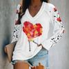 Transfronterizo 25 años Día de San Valentín aguas termales nuevo estampado digital cuello en V manga larga holgada camiseta de mujer al por mayor comercio exterior