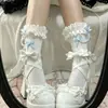 Calcetines de encaje Lolita, Calcetines de chica de ballet con cadena, lazo y perla, Calcetines de algodón finos de verano hasta la mitad de la pantorrilla