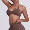 Sujetador Deportivo de Tirante Cruzado Color Sólido Espalda Hermosa Alta Resistencia Transpirable Tejido Halter Ropa de Fitness Ropa de Yoga para Mujer