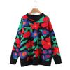 Suéter de tricô pullover com gola redonda, solto, bordado com flores grandes, espesso, para outono e inverno, transfronteiriço da Amazon, para mulheres
