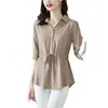 2022 verão plus size camisa feminina de manga curta top de chiffon feminino manga média manga solta barriga cobrindo cintura camisa de comprimento médio