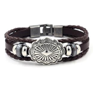 Pulseira de couro masculina de moda europeia e americana, simples, multicamadas, com contas de liga, fivela de rebite, pulseira trançada, barraca de mercado noturno