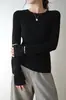 [Esencial y versátil] Suéter de punto redondo de lana Basulan 100% de hilo fino, 80 unidades, para mujer, una capa base adelgazante para otoño