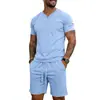 Amazon Transfronteiriça Europeia e Americana Verão Masculino Gola V Secagem Rápida Amigo da Pele Solto Moderno Manga Curta Shorts Conjunto de Duas Peças Atacado