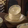 Juego de Vajilla de Cerámica con Esmalte Debajo Estilo Medieval para Uso Doméstico, Incluyendo Tazones, Platos, Platos Hondos, Tazones para Fideos y Platos de Cena de Alta Gama
