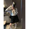 Saia Curta Estilo Ballet Doce Estilo Coreano com Pregas Renda em Patchwork Cordão Elástico Cintura Alta Linha A Mq1320
